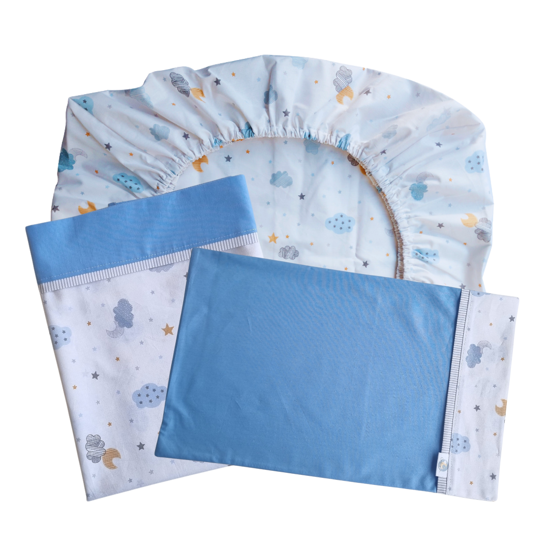 Set de Sábanas para Colecho 3 Piezas Diseño Nubes y Lunas