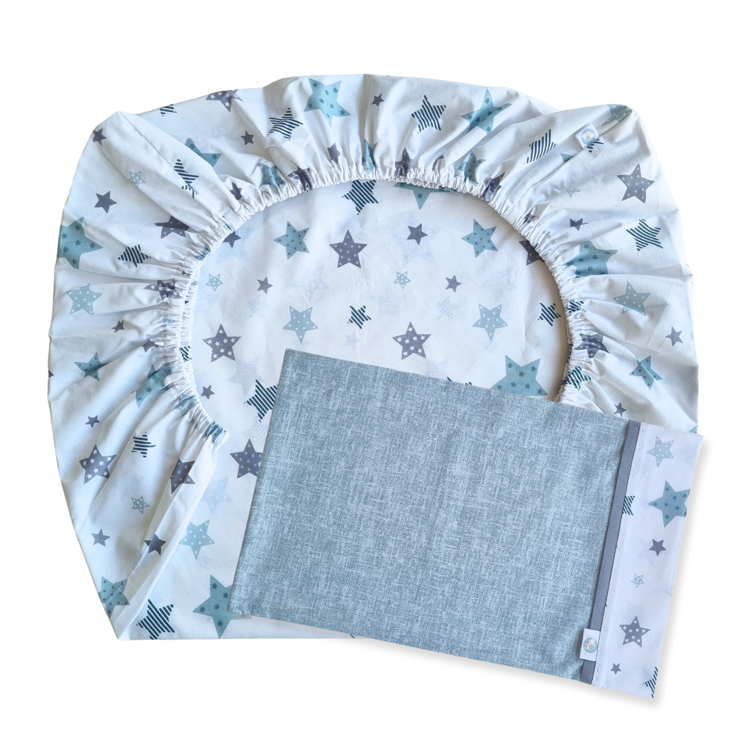 Sabana Bajera Colecho y Funda de Almohada Diseño Estrellas