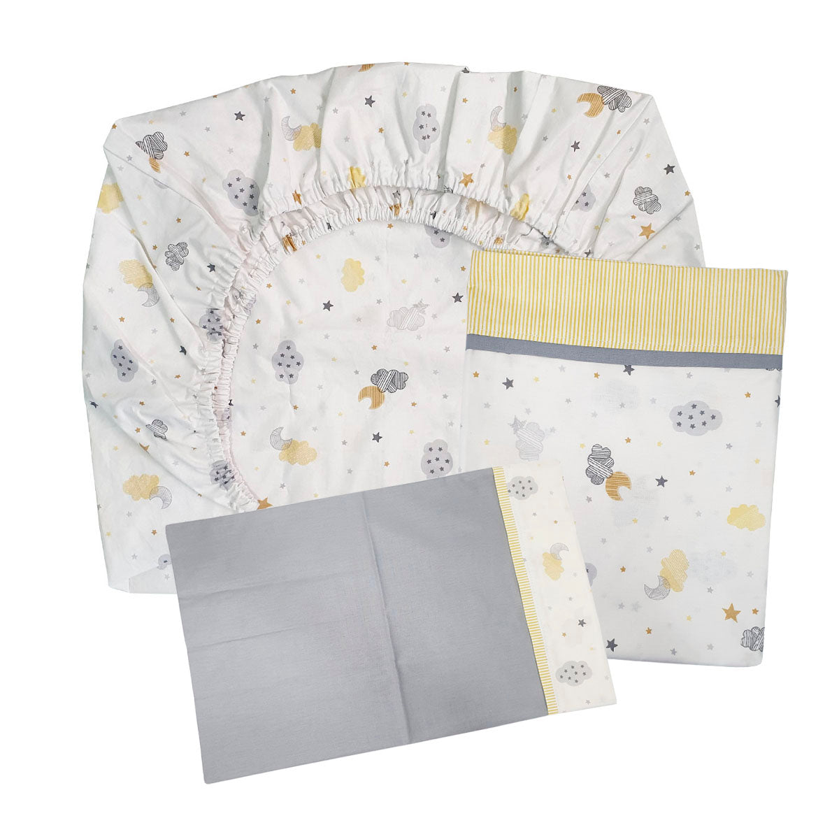 Set de Sábanas para Colecho 3 Piezas Diseño Nubes y Lunas