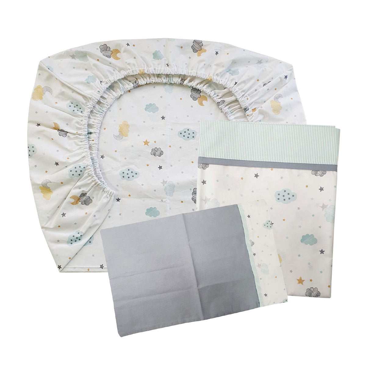 Set de Sábanas para Colecho 3 Piezas Diseño Nubes y Lunas