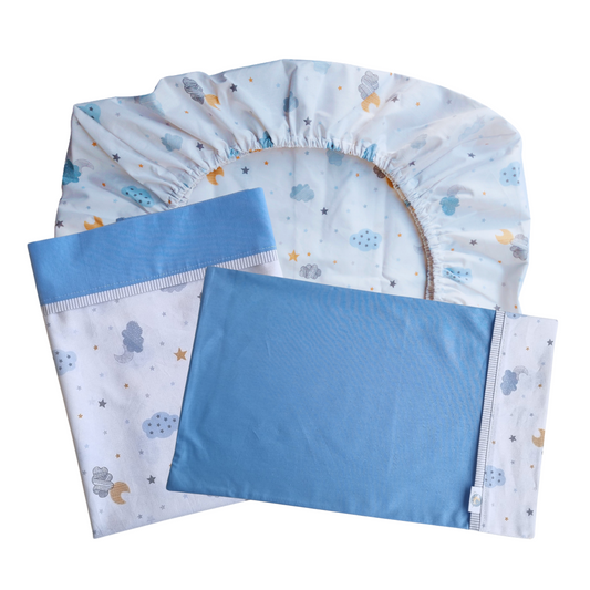 Set de Sábanas para Colecho 3 Piezas Diseño Nubes y Lunas