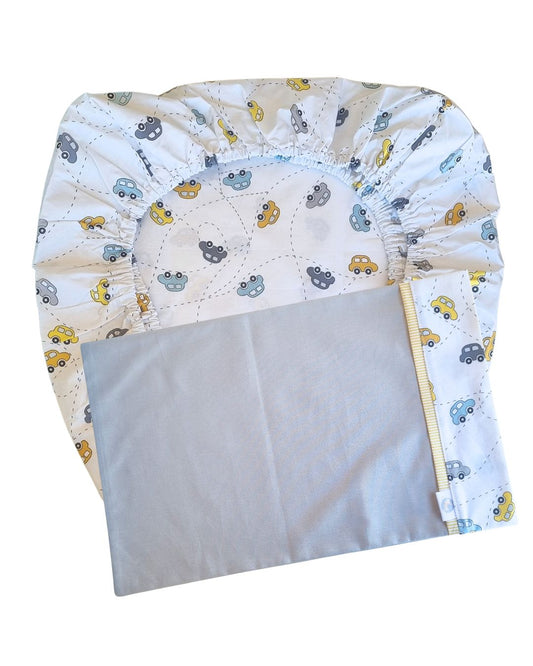 Sabana Bajera Colecho y Funda de Almohada Diseño Autitos