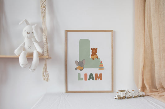 Cuadro decorativo para la habitación del bebé Letra + Nombre