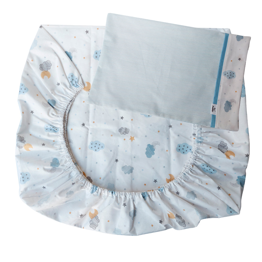 Sabana Bajera Colecho y Funda de Almohada Diseño Nubes y Lunas