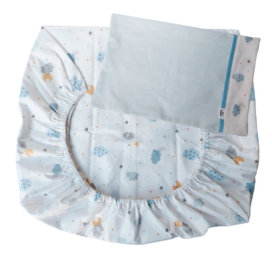 Sabana Bajera Colecho y Funda de Almohada Diseño Nubes y Lunas