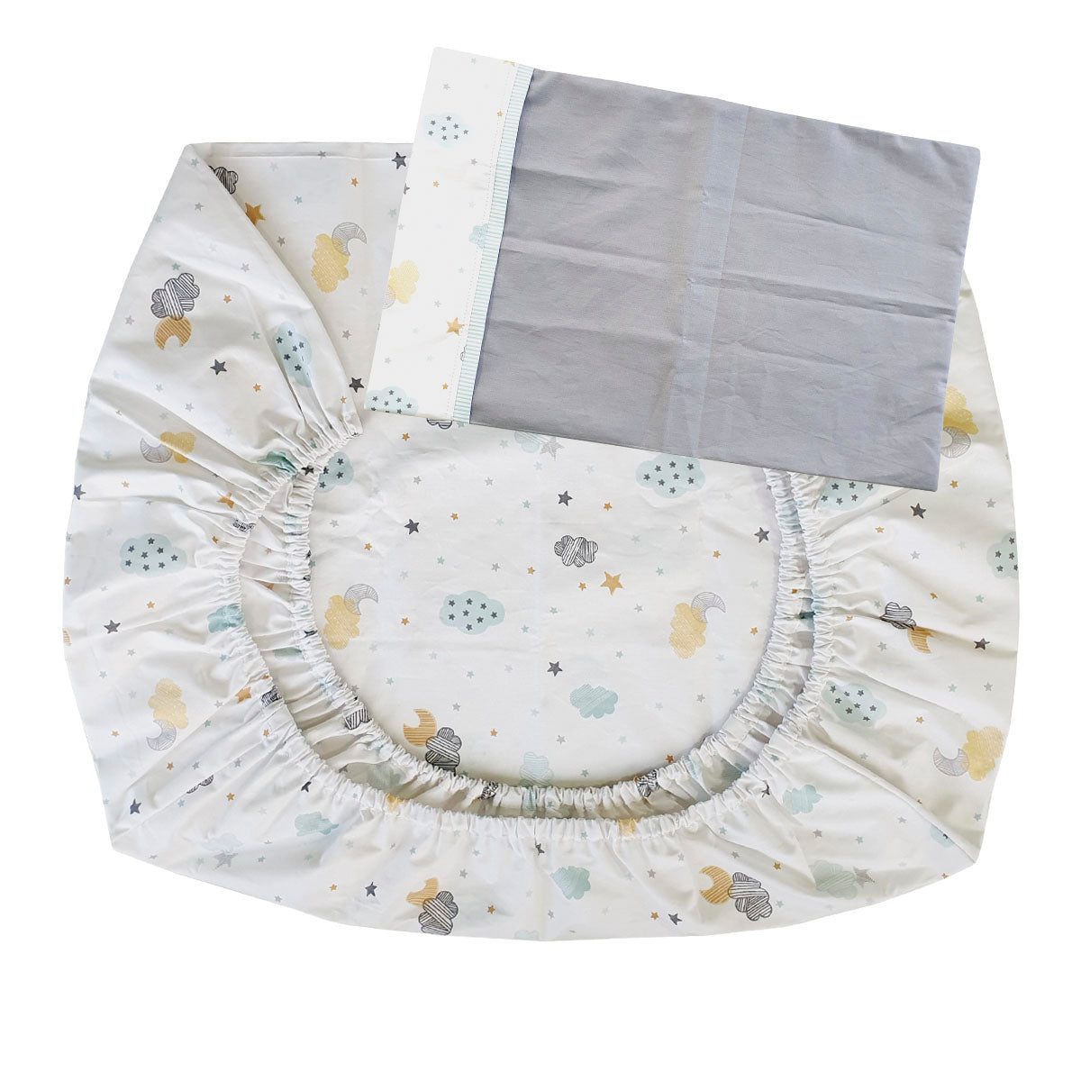 Sabana Bajera Colecho y Funda de Almohada Diseño Nubes y Lunas